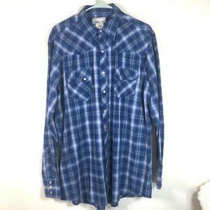 Wrangler Mens Western Cowboy Shirt Blue Plaid XLT